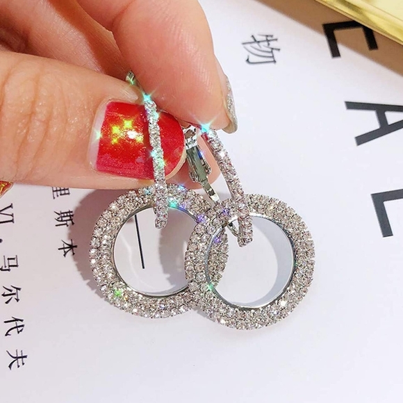 NEW Sparkle Circle CZ Silver Tone Earrings - Picture 7 of 7